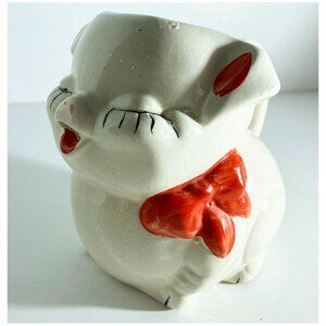 Vintage 40s Ceramic Piglet Creamer, Red Bow, Kitschy Kids Decor